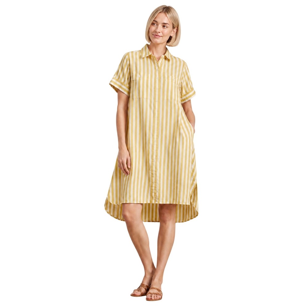 Everlane Daytripper Dress S Yellow White Stripe Cotton Shirt Dress High Low